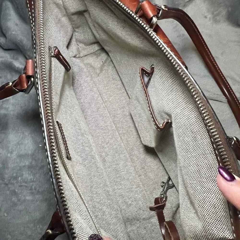 Vintage Dooney Bourke Olive Monogram Satchel Leather Y2K Academia Purse 90's